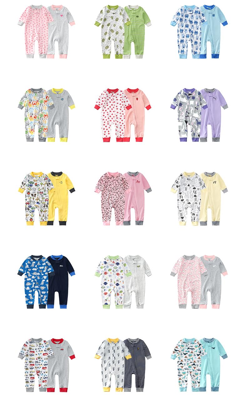 Teach Leanbh Baby 2-Pack Footless Pajamas Cotton Long Sleeve Printing 2 Way Zipper Romper Jumpsuit Sleep and Play 3-24 Months (12-18 Months, Dinosaur) - Image 5
